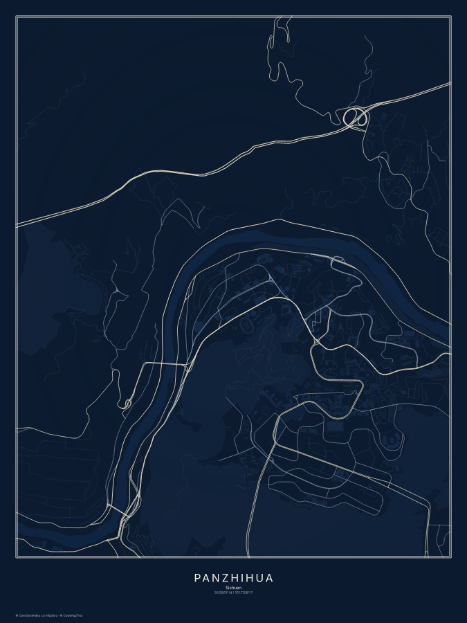 Panzhihua map poster, midnight style