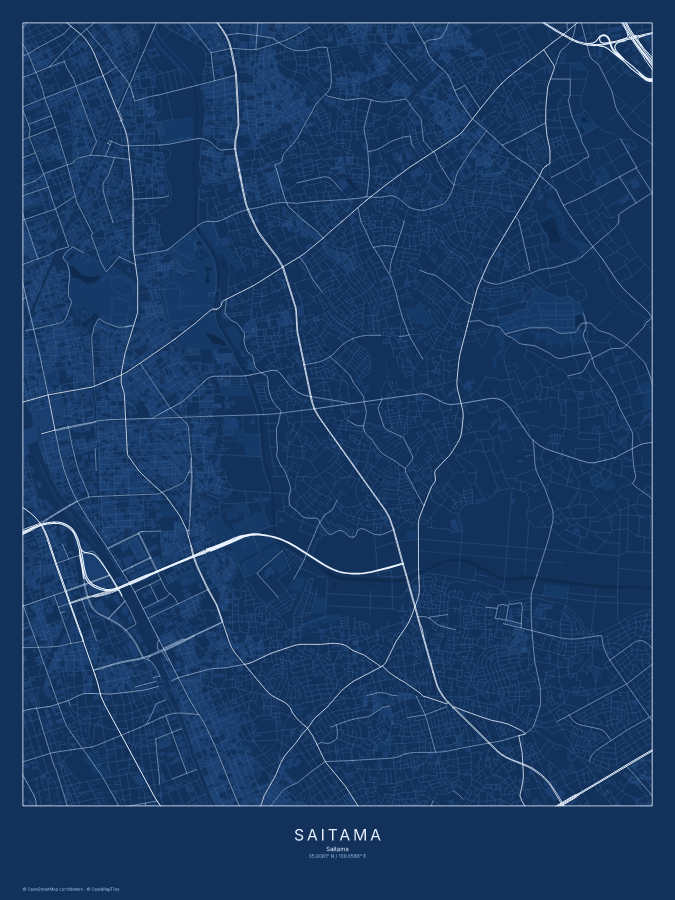 Saitama map poster, blueprint style
