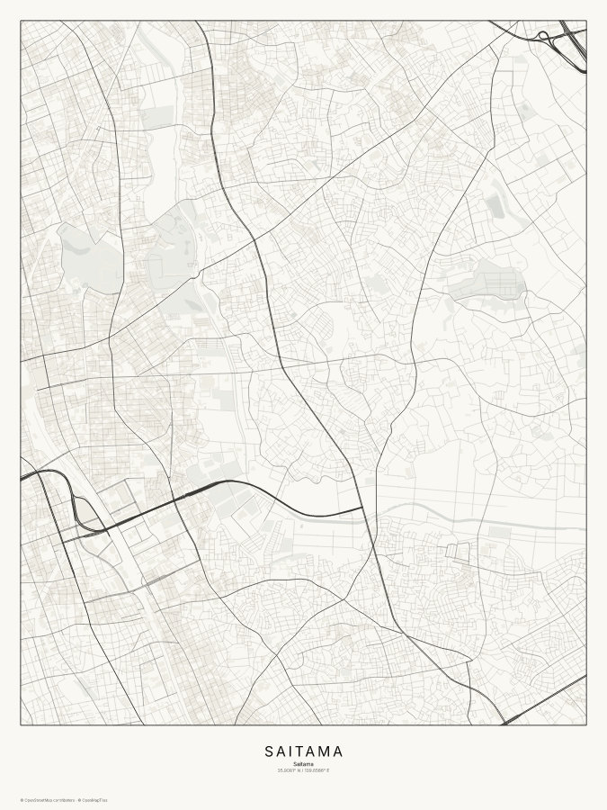 Saitama map poster, classic style