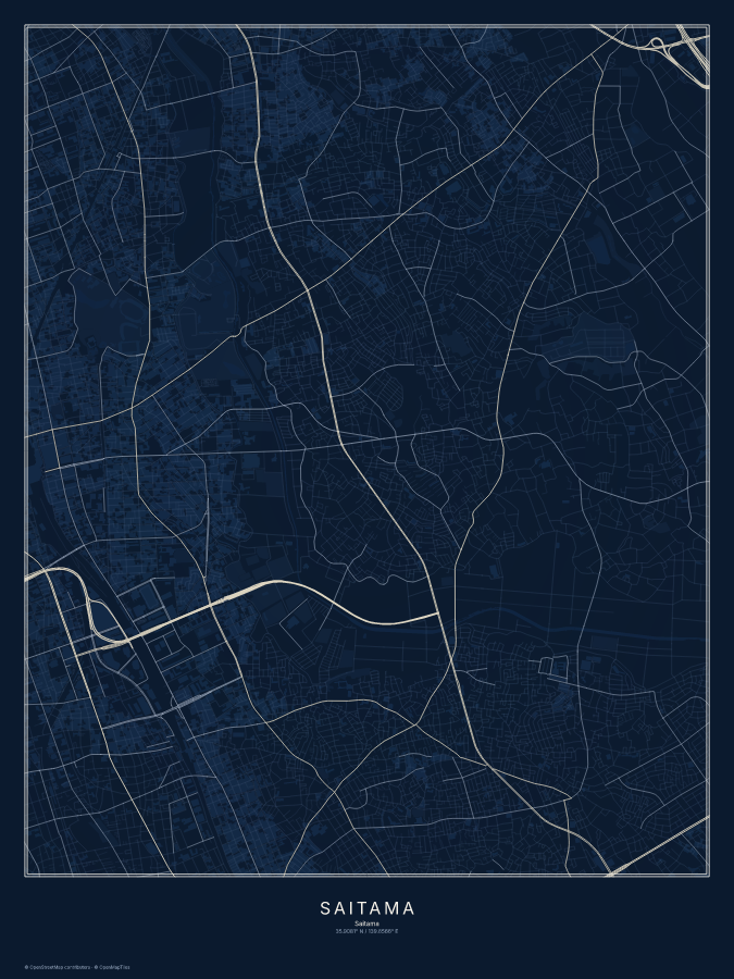 Saitama map poster, midnight style