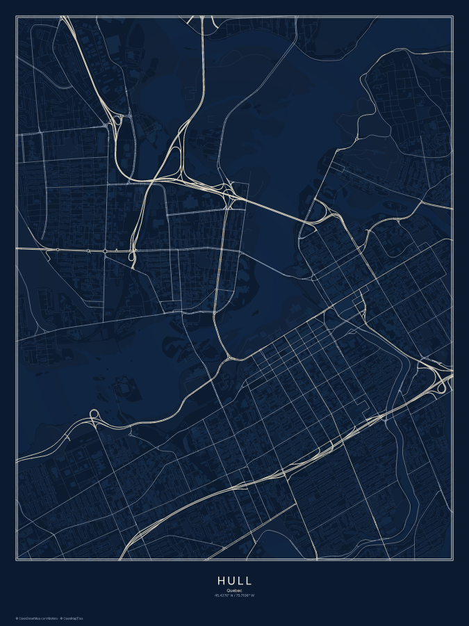 Hull map poster, midnight style