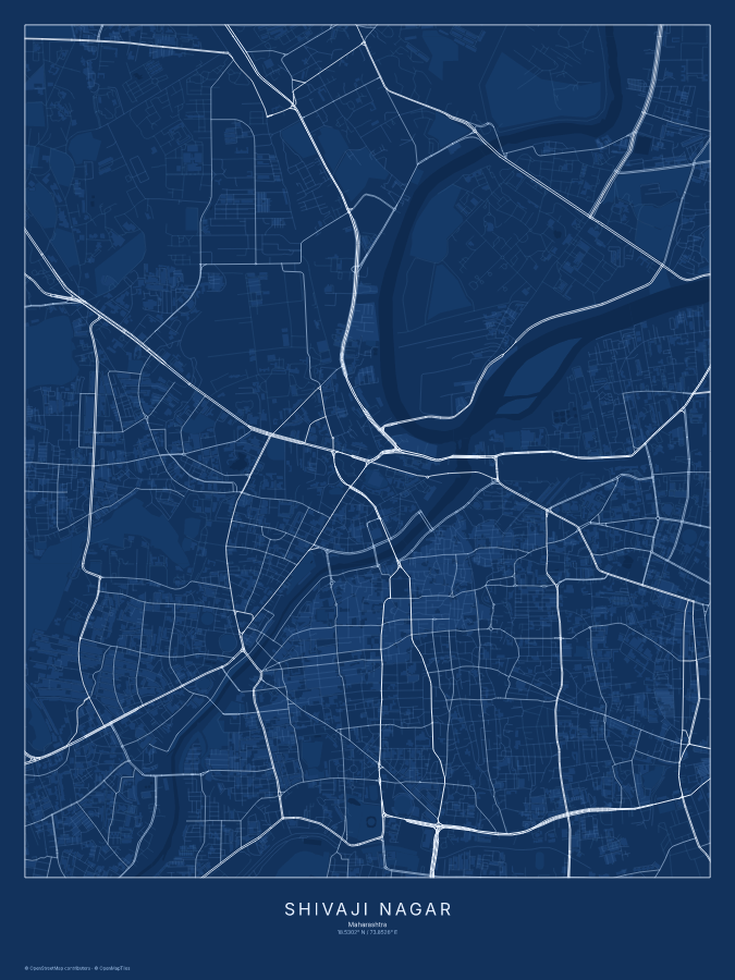 Shivaji Nagar map poster, blueprint style