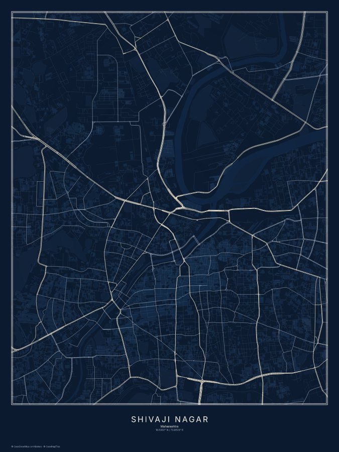 Shivaji Nagar map poster, midnight style