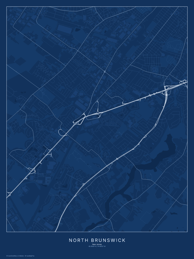 North Brunswick map poster, blueprint style