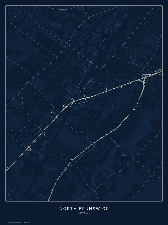 North Brunswick map poster, midnight style