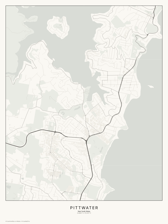 Pittwater map poster, classic style