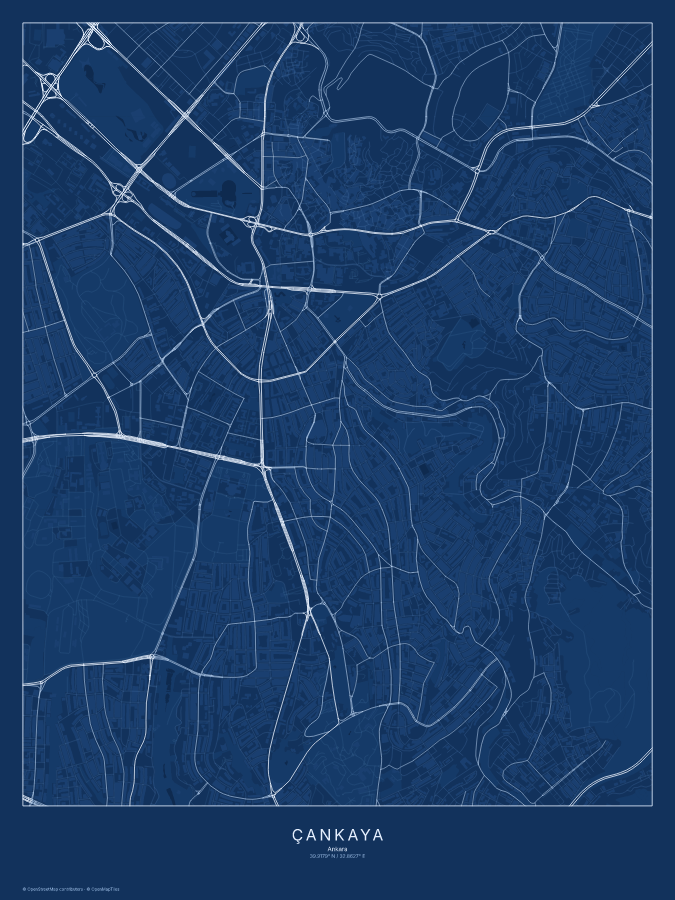 Çankaya map poster, blueprint style