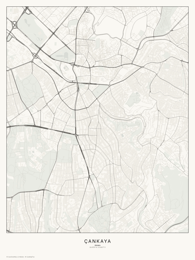 Çankaya map poster, classic style