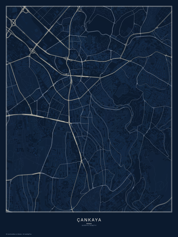 Çankaya map poster, midnight style