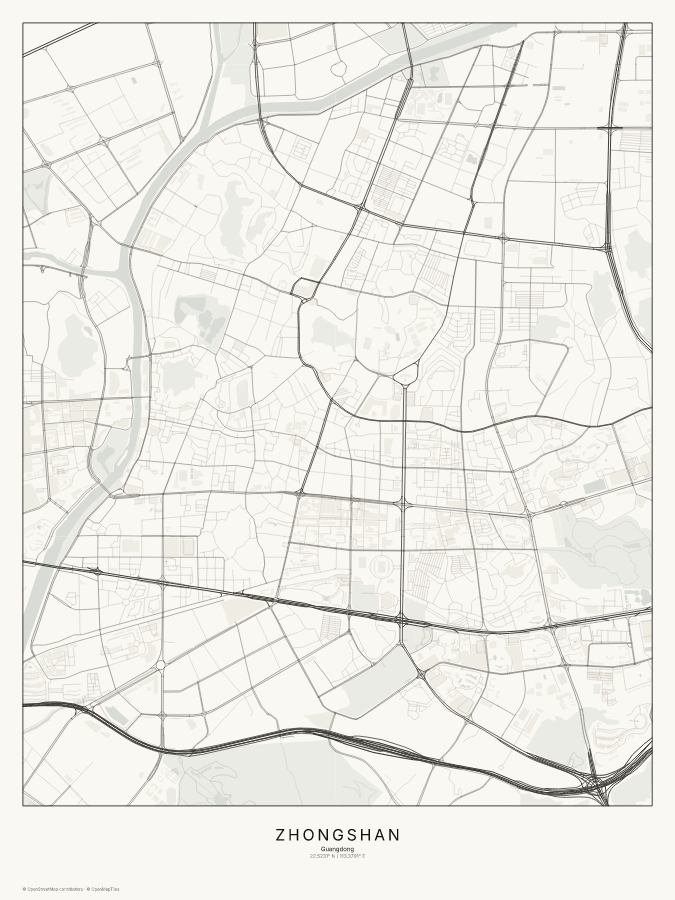 Zhongshan map poster, classic style