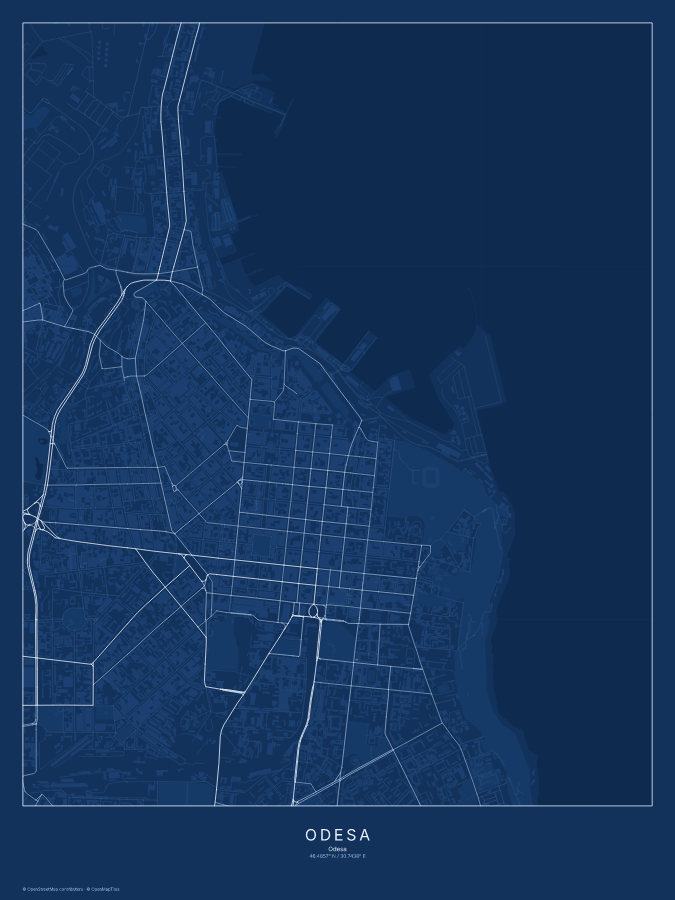 Odesa map poster, blueprint style