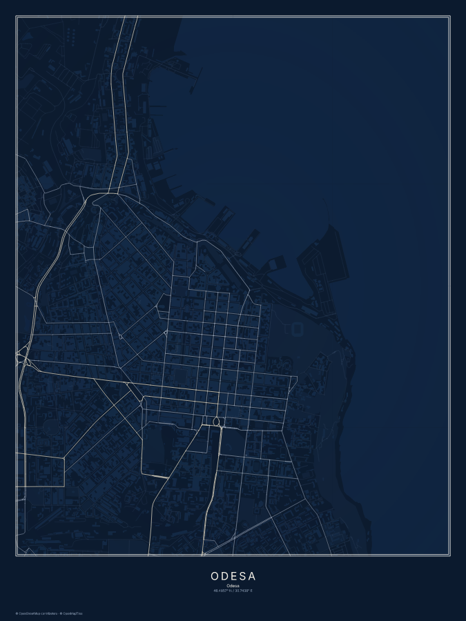 Odesa map poster, midnight style