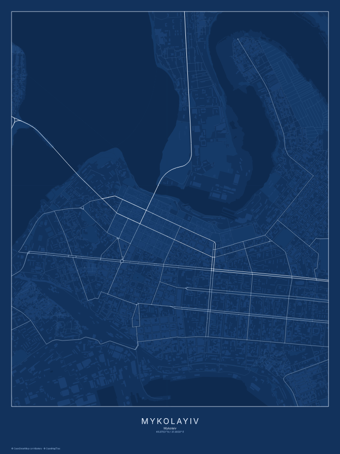 Mykolayiv map poster, blueprint style