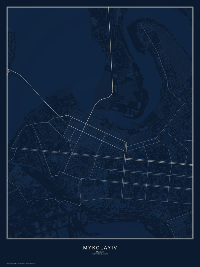Mykolayiv map poster, midnight style