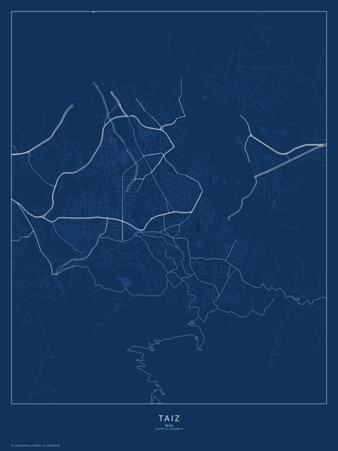 Taiz map poster, blueprint style