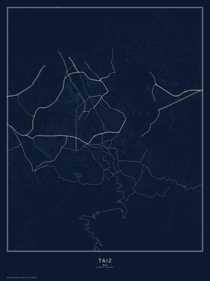 Taiz map poster, midnight style