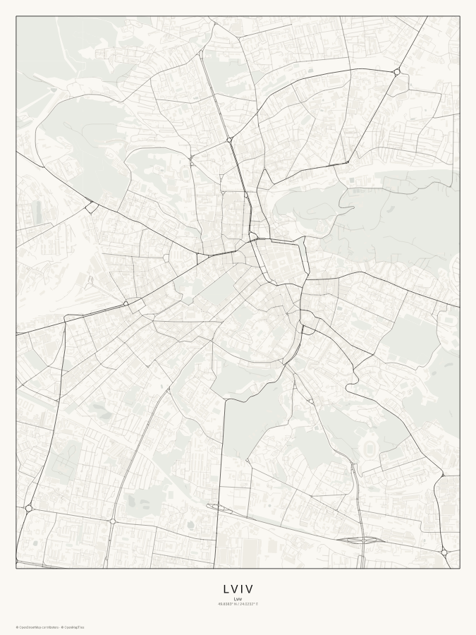 Lviv map poster, classic style