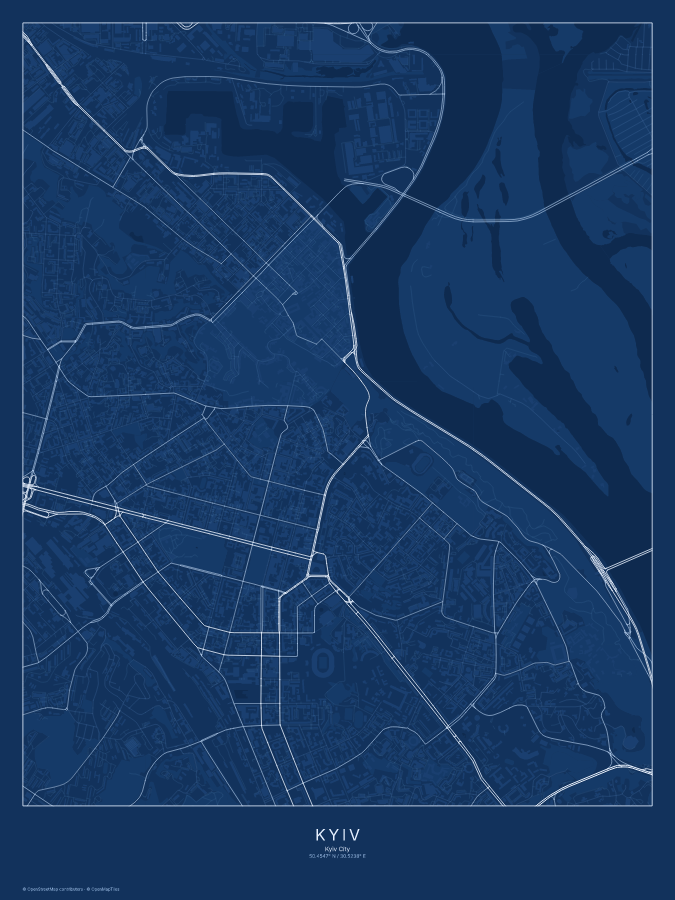 Kyiv map poster, blueprint style