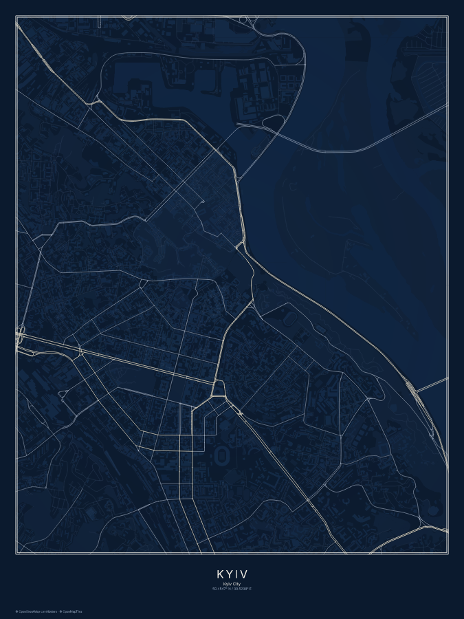 Kyiv map poster, midnight style