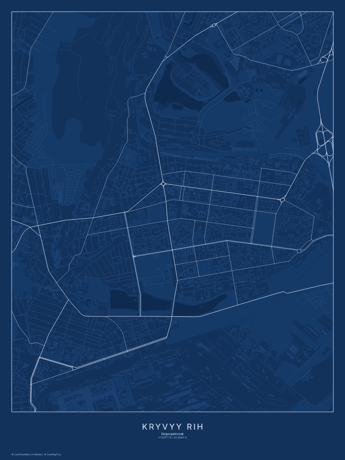 Kryvyy Rih map poster, blueprint style