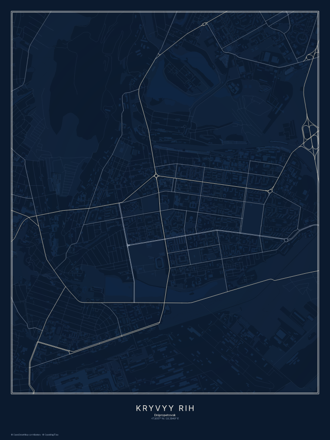 Kryvyy Rih map poster, midnight style
