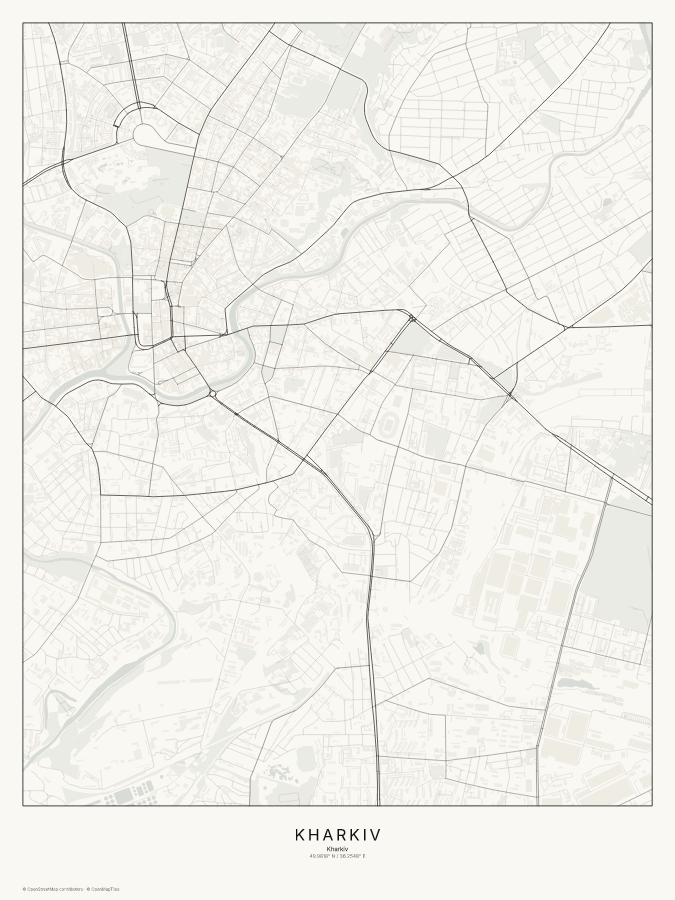 Kharkiv map poster, classic style