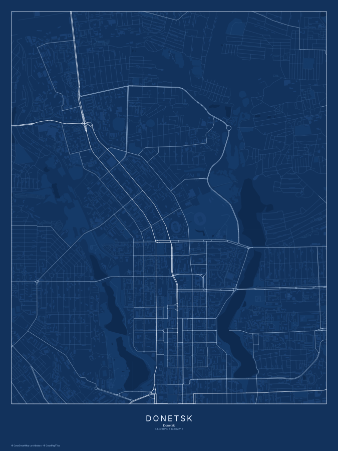 Donetsk map poster, blueprint style