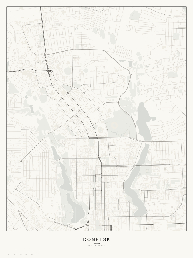 Donetsk map poster, classic style