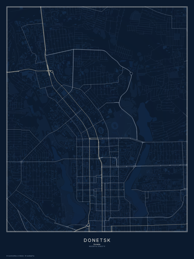 Donetsk map poster, midnight style