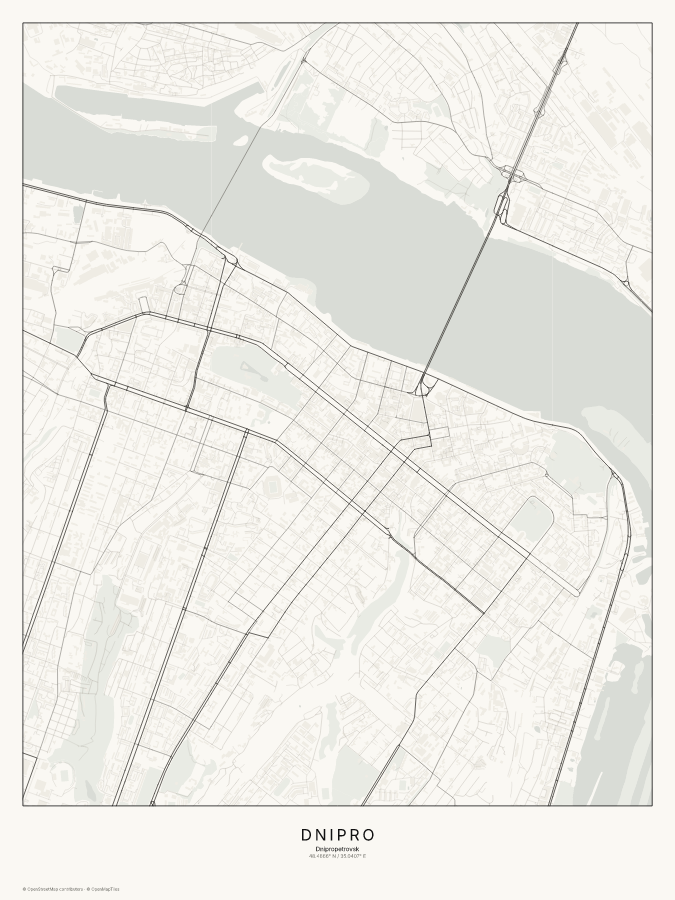Dnipro map poster, classic style