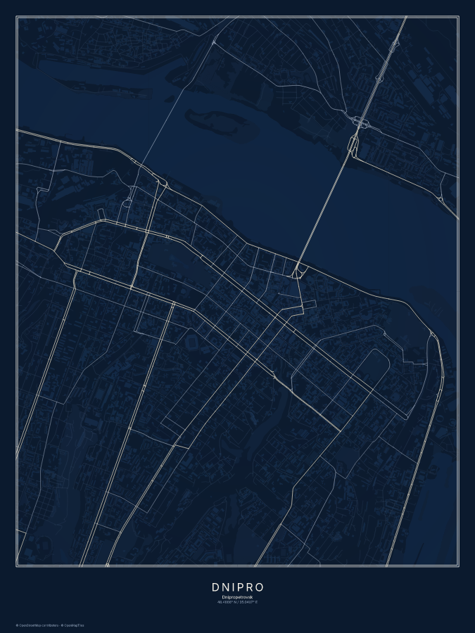 Dnipro map poster, midnight style