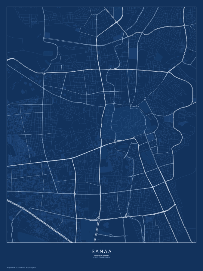 Sanaa map poster, blueprint style