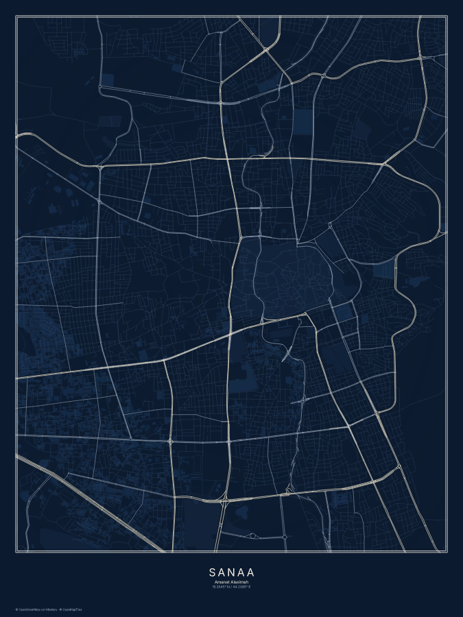 Sanaa map poster, midnight style