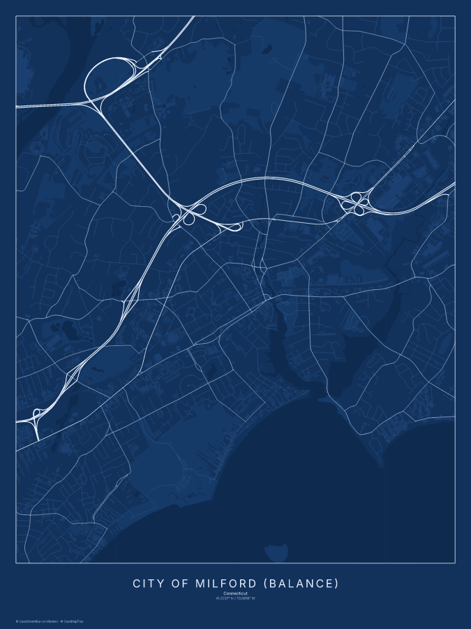 City of Milford (balance) map poster, blueprint style