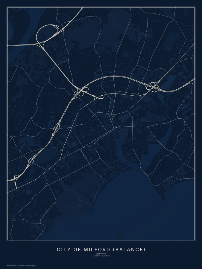City of Milford (balance) map poster, midnight style