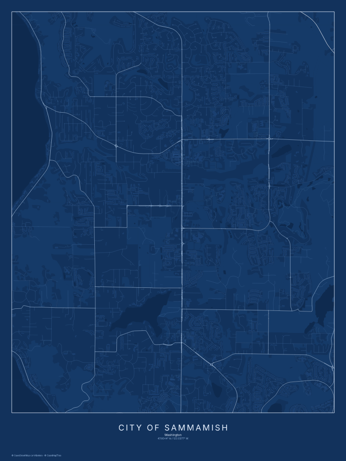 City of Sammamish map poster, blueprint style