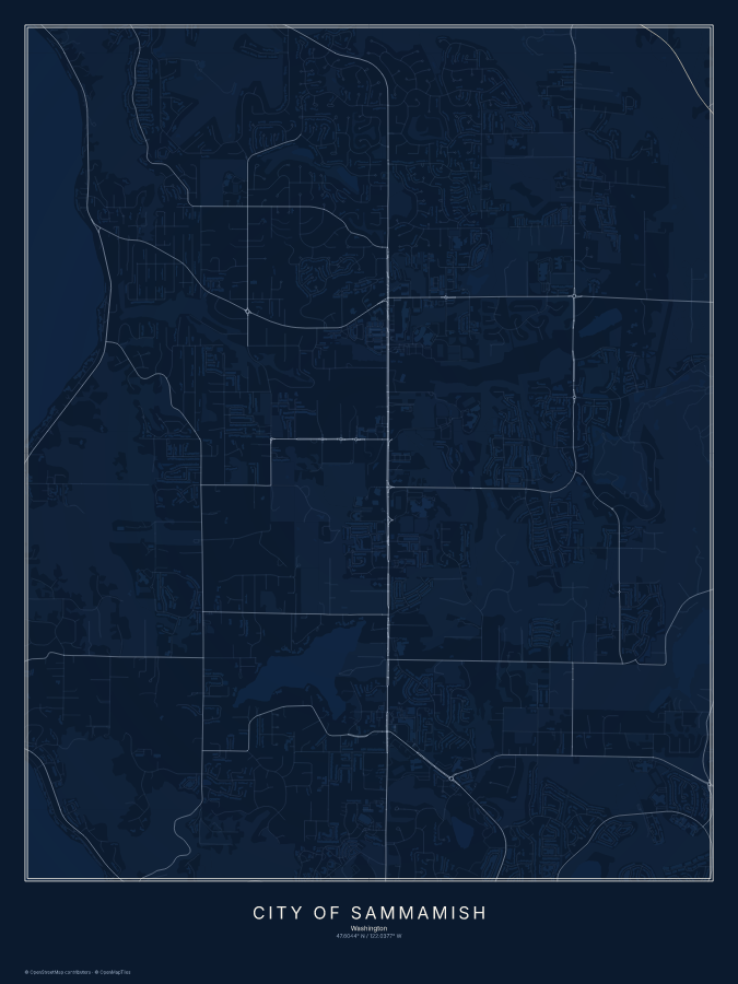 City of Sammamish map poster, midnight style