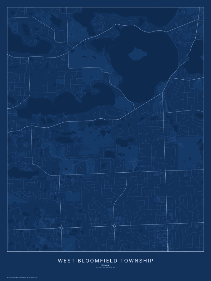 West Bloomfield Township map poster, blueprint style