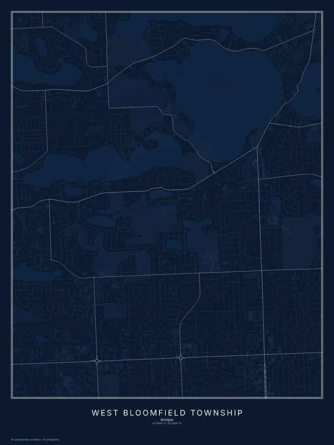 West Bloomfield Township map poster, midnight style