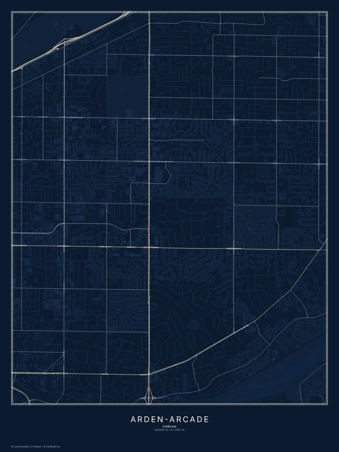 Arden-Arcade map poster, midnight style
