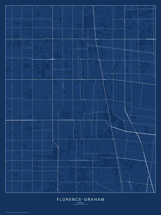 Florence-Graham map poster, blueprint style