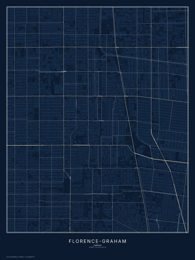 Florence-Graham map poster, midnight style