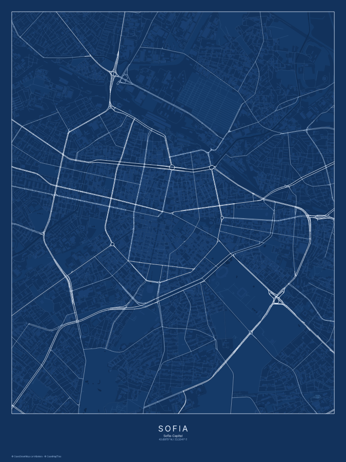 Sofia map poster, blueprint style