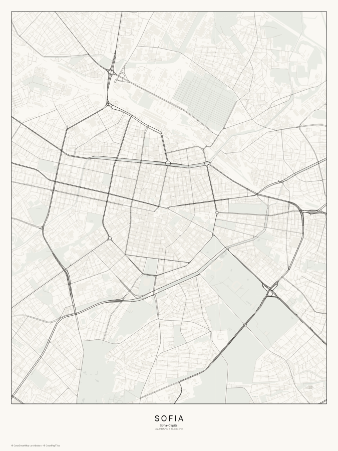 Sofia map poster, classic style