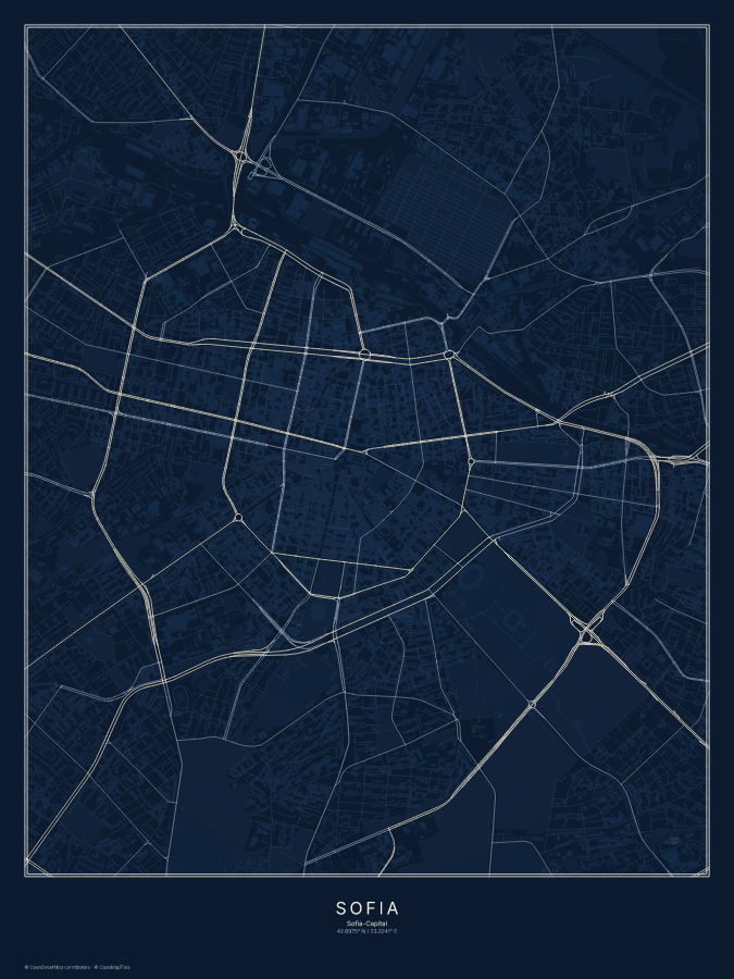Sofia map poster, midnight style