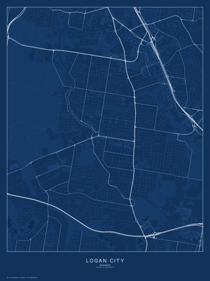 Logan City map poster, blueprint style