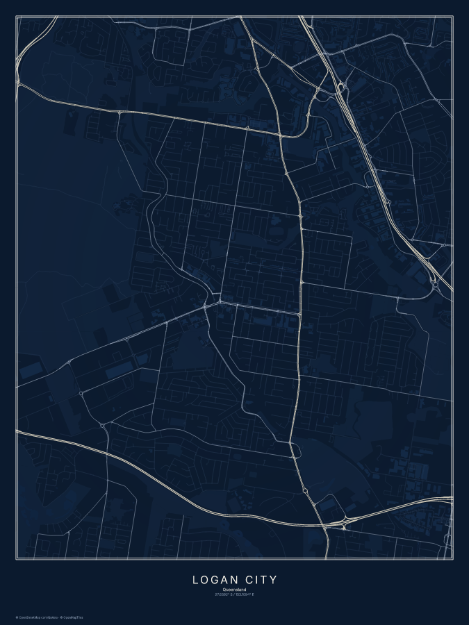 Logan City map poster, midnight style
