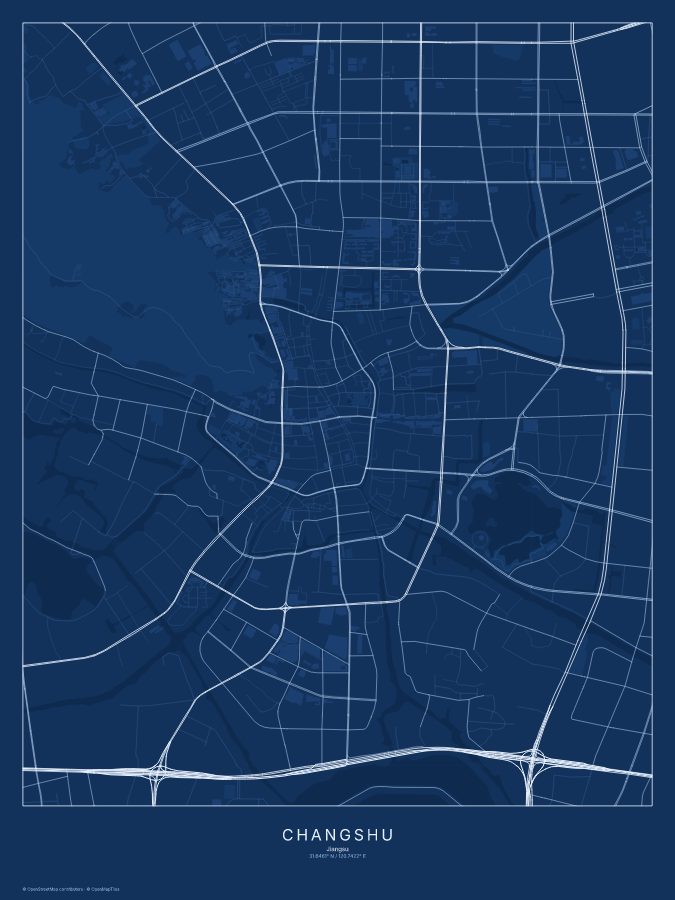 Changshu map poster, blueprint style