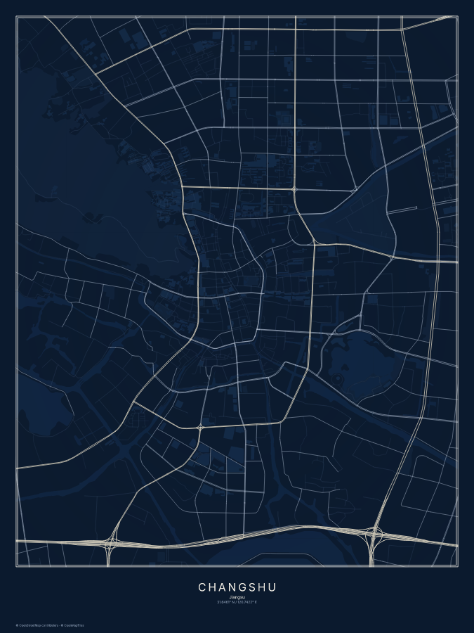Changshu map poster, midnight style