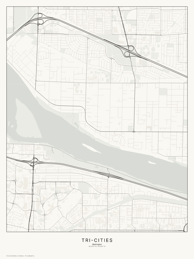 Tri-Cities map poster, classic style